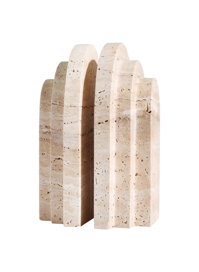 BUICCE Modern Book Ends for Shelves Nature Marble Decorative Bookends Heavy Duty Bookshelf Holder for Office Desk Decoration (Beige) - Image 1