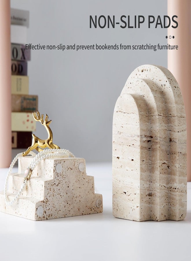BUICCE Modern Book Ends for Shelves Nature Marble Decorative Bookends Heavy Duty Bookshelf Holder for Office Desk Decoration (Beige) - Image 5