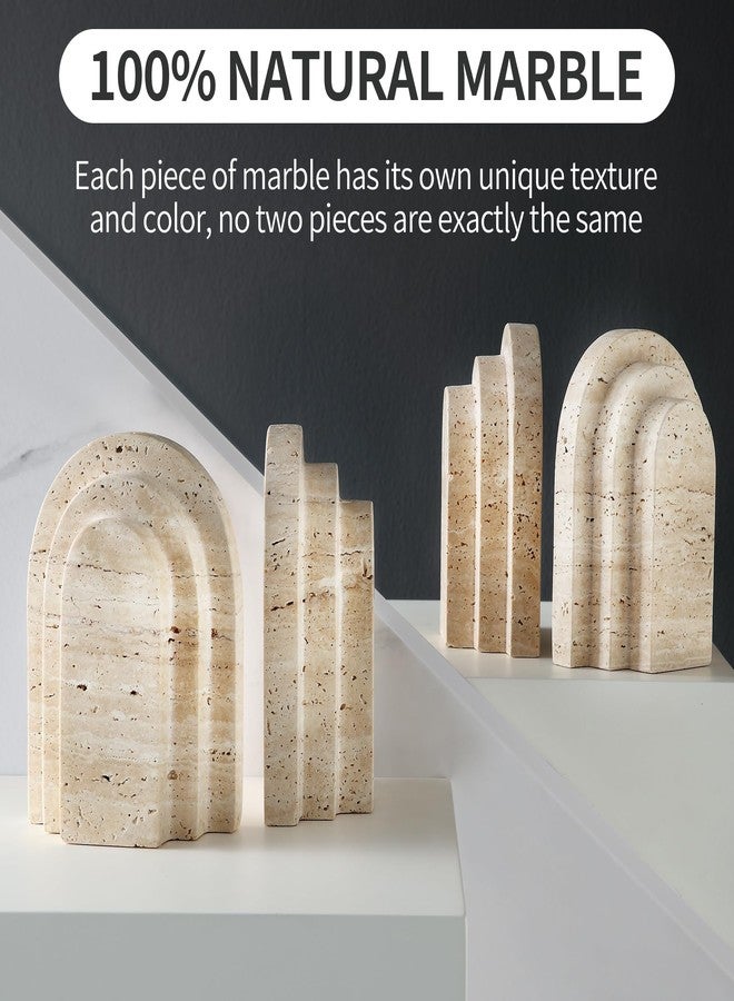 BUICCE Modern Book Ends for Shelves Nature Marble Decorative Bookends Heavy Duty Bookshelf Holder for Office Desk Decoration (Beige) - Image 4