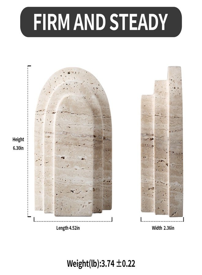 BUICCE Modern Book Ends for Shelves Nature Marble Decorative Bookends Heavy Duty Bookshelf Holder for Office Desk Decoration (Beige) - Image 2