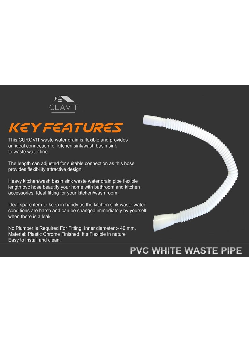 CLAVIT CLAVIT PVC Flexible Waste Pipe 114 for Kitchen Sink Heavy Duty Waste Water Drain Hose Outlet Tube Connector 15  - Image 3