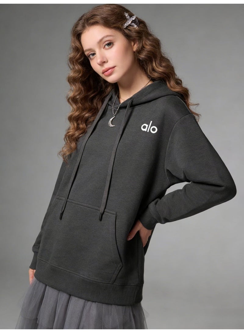Alo Yoga hoodie sweater-minimalist logo pullover with kangaroo pocket, unisex sports leisure and daily leisure, retro color fashion top. - Image 4