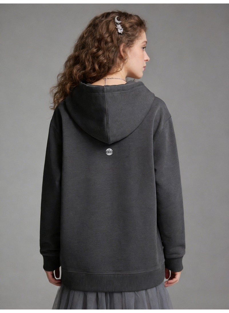 Alo Yoga hoodie sweater-minimalist logo pullover with kangaroo pocket, unisex sports leisure and daily leisure, retro color fashion top. - Image 5