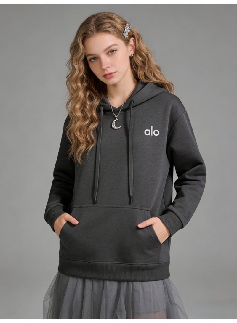 Alo Yoga hoodie sweater-minimalist logo pullover with kangaroo pocket, unisex sports leisure and daily leisure, retro color fashion top. - Image 3