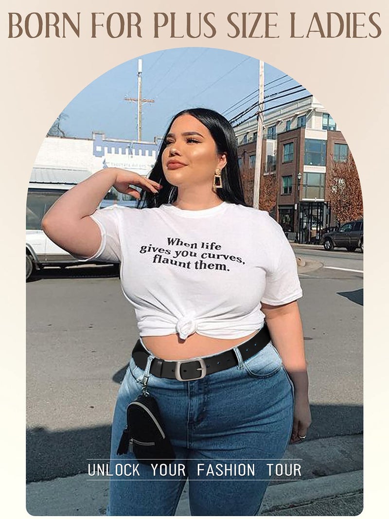 JASGOOD Women Leather Plus Size Belt Black Casual Waist Belt for Jeans Pants with Metal Pin Buckle(A-Black.Fit Waist Size 53''-57'') - Image 3