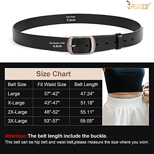 JASGOOD Women Leather Plus Size Belt Black Casual Waist Belt for Jeans Pants with Metal Pin Buckle(A-Black.Fit Waist Size 53''-57'') - Image 4
