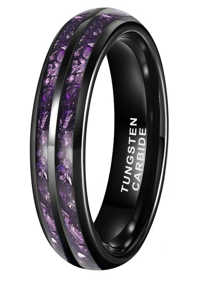 TUTISS 8mm Black Tungsten Rings for Men Women Purple Amethyst Inlay Fashion Engagement Promise Wedding Band Polished Comfort Fit Size 9.5 - Image 1