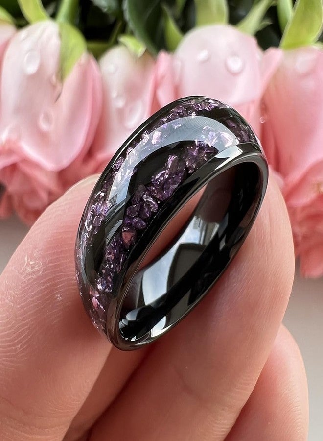 TUTISS 8mm Black Tungsten Rings for Men Women Purple Amethyst Inlay Fashion Engagement Promise Wedding Band Polished Comfort Fit Size 9.5 - Image 4