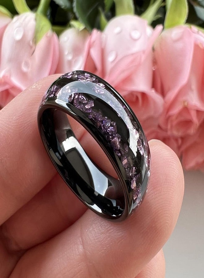 TUTISS 8mm Black Tungsten Rings for Men Women Purple Amethyst Inlay Fashion Engagement Promise Wedding Band Polished Comfort Fit Size 9.5 - Image 2