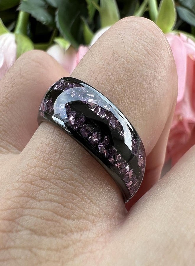 TUTISS 8mm Black Tungsten Rings for Men Women Purple Amethyst Inlay Fashion Engagement Promise Wedding Band Polished Comfort Fit Size 9.5 - Image 5