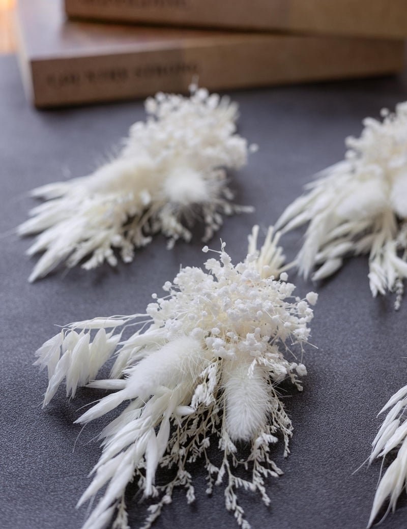 xin's convey Mini Dried Flower Bouquet (Pack of 6)  Dried Flower Bouquet for Bohemian Wedding Table Centerpieces  Dried Pampas Grass  Groom and Best Man Boutonnieres  Dried Cake Flowers.(Pure White) - Image 3