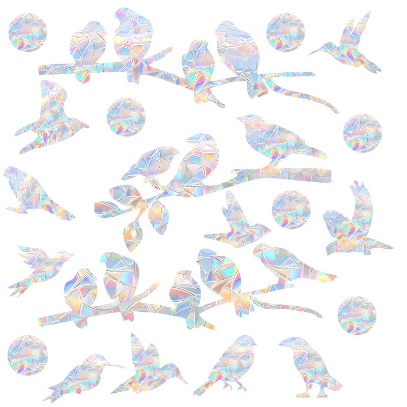 SHAWULA 72Pcs Birds Window Stickers Prevent Birds from Hitting Windows, Rainbow Sun Catcher Stickers No Glue Required, Non-Adhesive Reusable Vinyl Rainbow Stickers - Image 1