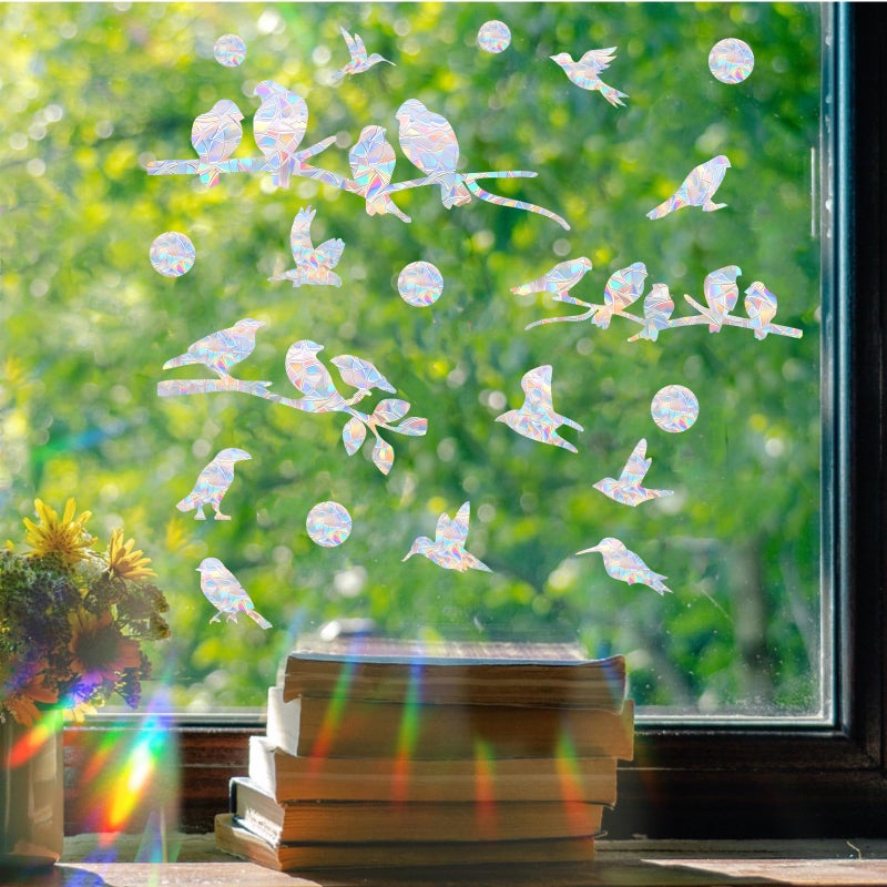 SHAWULA 72Pcs Birds Window Stickers Prevent Birds from Hitting Windows, Rainbow Sun Catcher Stickers No Glue Required, Non-Adhesive Reusable Vinyl Rainbow Stickers - Image 2