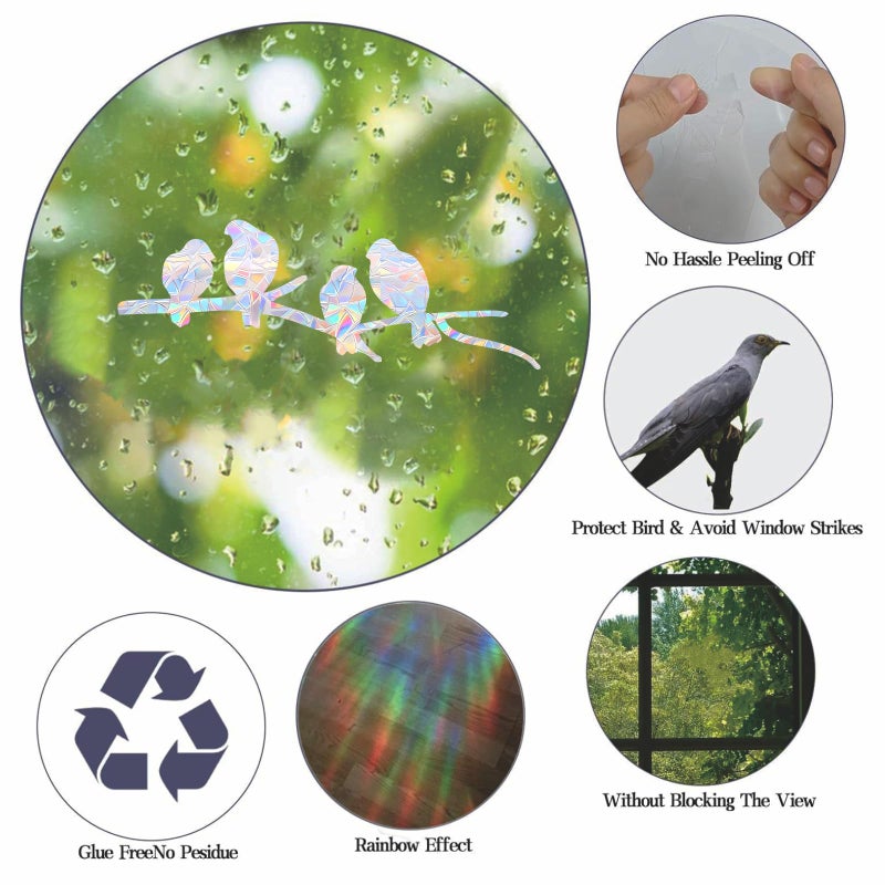 SHAWULA 72Pcs Birds Window Stickers Prevent Birds from Hitting Windows, Rainbow Sun Catcher Stickers No Glue Required, Non-Adhesive Reusable Vinyl Rainbow Stickers - Image 3