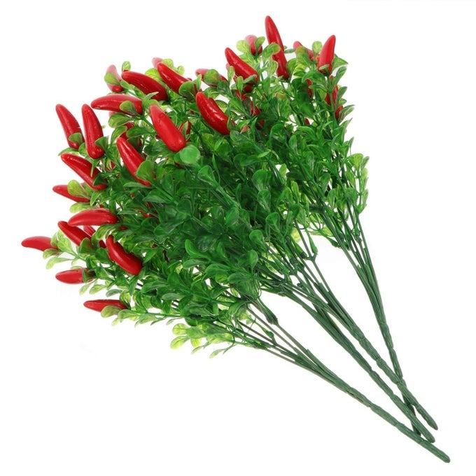 4pcs Vibrant Plastic Chili Pepper Bouquet Realistic Artificial Pepper Stem Decor for Home Holiday Decor