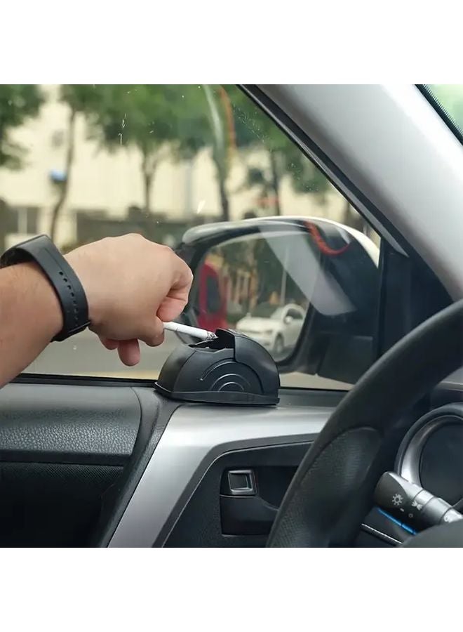 Black Windproof Ashtray With Sliding Lid For Car Home And Cafe Easy Storage - Image 2