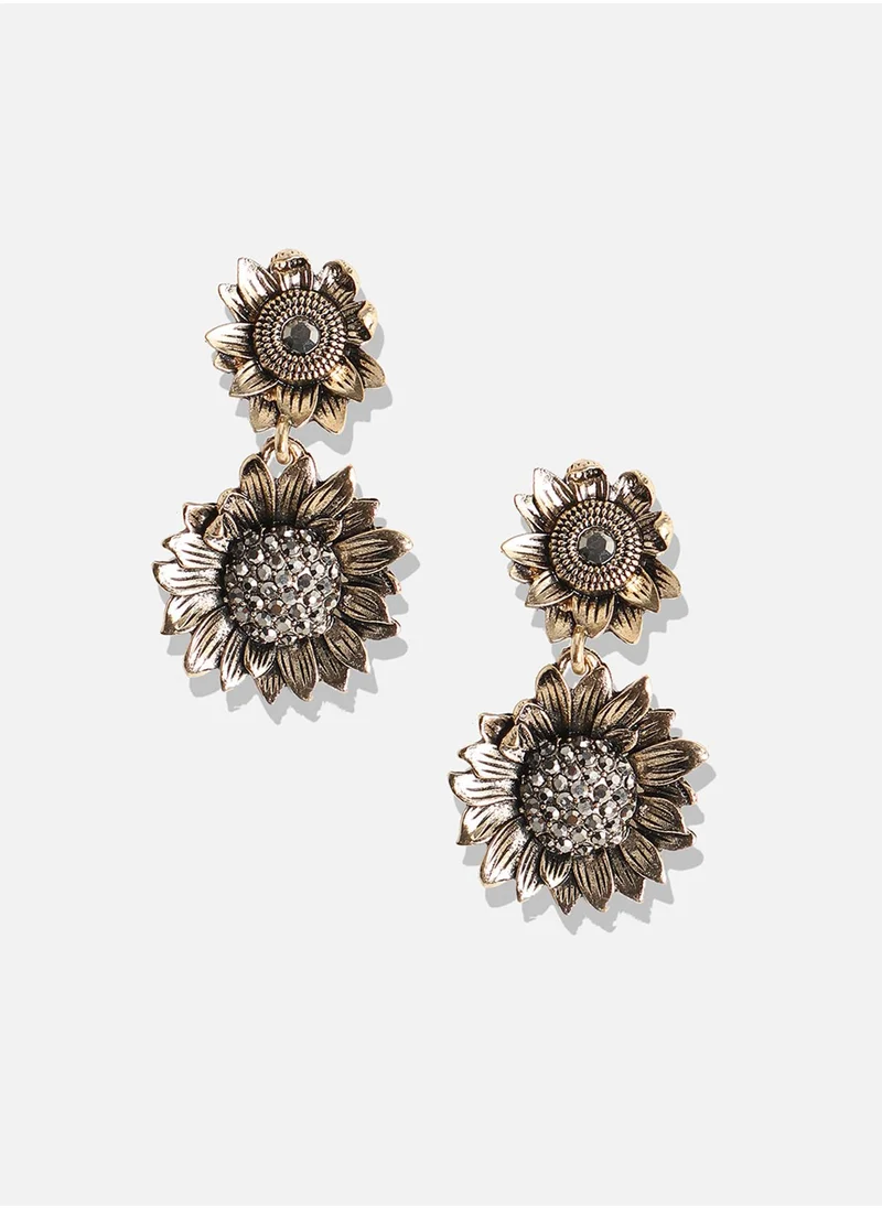 SOHI Sunflower Drop Earrings - Gold-Colour