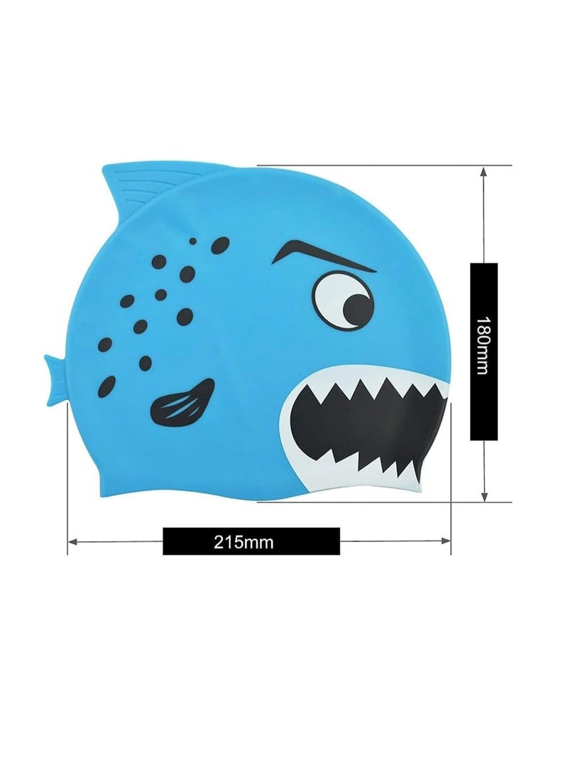 ECVV قبعات السباحة للأطفال من ECVV - عبوة من 2 قبعات سباحة ممتعة من السيليكون للبنات والأولاد، قبعات سباحة مقاومة للماء مع رسومات أسماك قرش كرتونية - Image 5