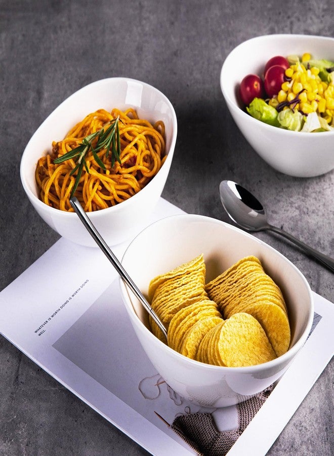 CHILDIKE Ceramic Serving Bowls, 20 OZ 6 Pack Fruit Display Dishes Oval Bowls Set, 7 Inch Microwave Safe White Porcelain Kitchen Bowl for Salad, Ice Cream, Pasta, Cereal and Party Dinner - Image 2