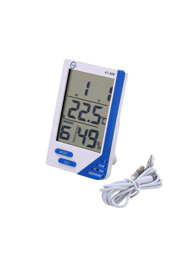 Thermocare Plastic Aceteq Digital Room Thermometer and Hygrometer Humidity Temperature Clock KT-908 (Multicolor) - Image 1