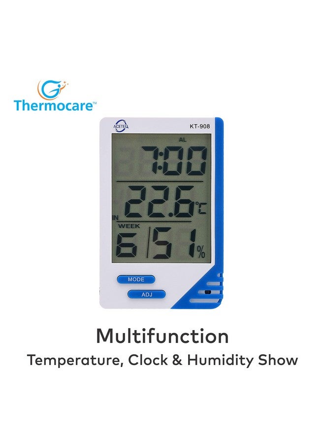 Thermocare Plastic Aceteq Digital Room Thermometer and Hygrometer Humidity Temperature Clock KT-908 (Multicolor) - Image 4