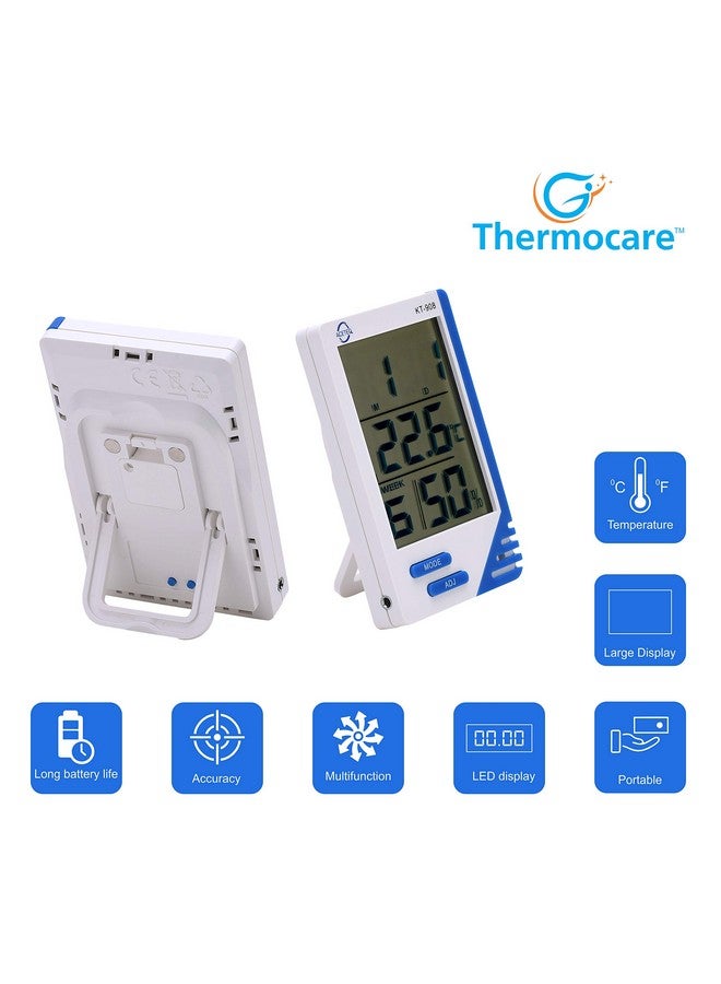 Thermocare Plastic Aceteq Digital Room Thermometer and Hygrometer Humidity Temperature Clock KT-908 (Multicolor) - Image 2