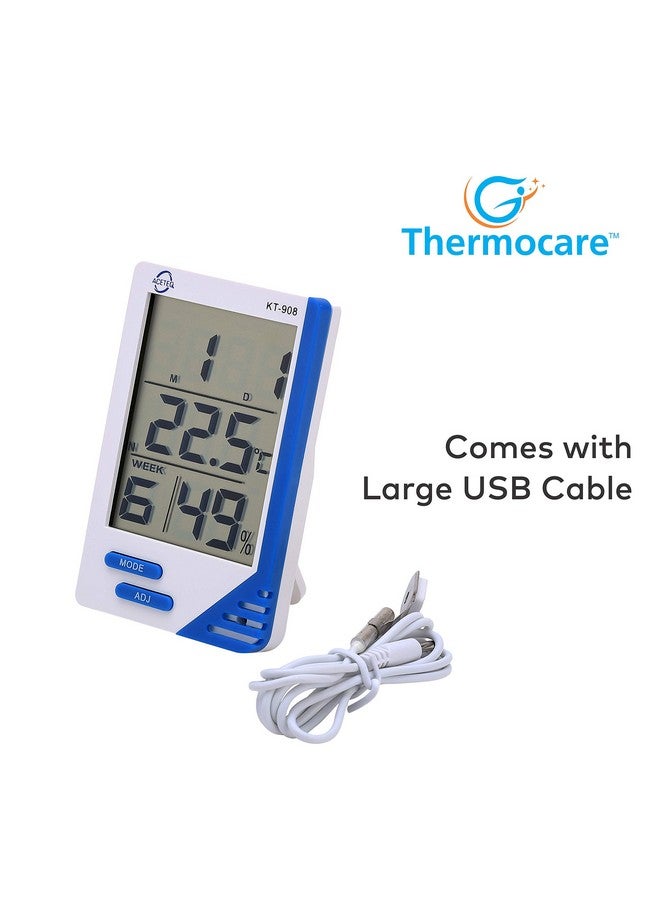 Thermocare Plastic Aceteq Digital Room Thermometer and Hygrometer Humidity Temperature Clock KT-908 (Multicolor) - Image 3
