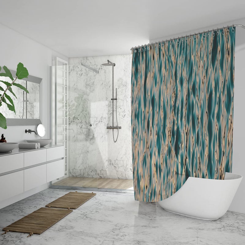 FING ستارة دش الحمام، ستارة حمام مع خطاف، ستارة دش مصممة للحمام، حوض الاستحمام، زينة ستائر حمام زخرفية حديثة (تصميم_5) - Image 4