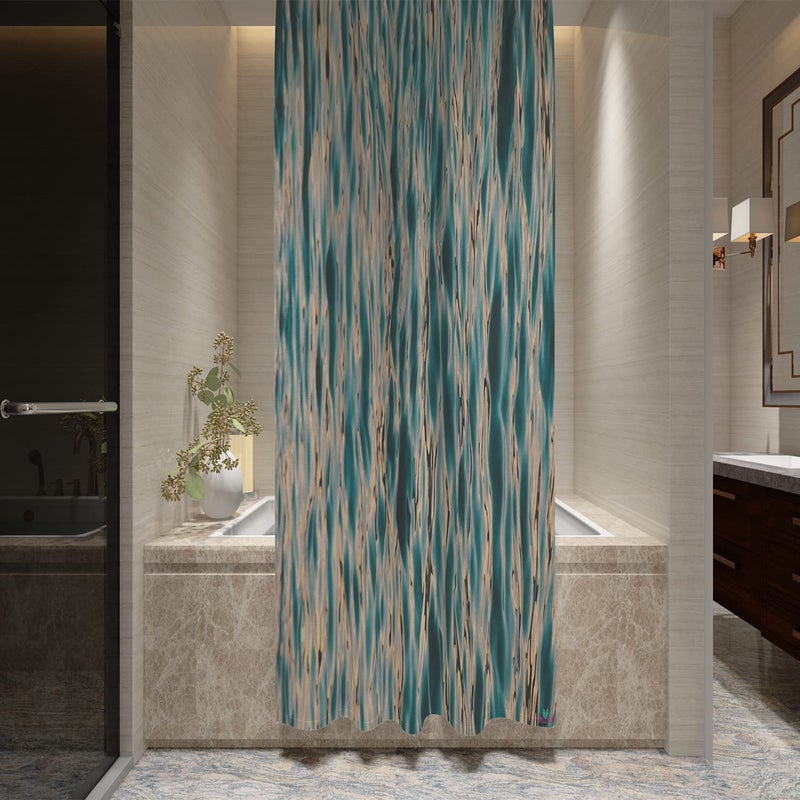 FING ستارة دش الحمام، ستارة حمام مع خطاف، ستارة دش مصممة للحمام، حوض الاستحمام، زينة ستائر حمام زخرفية حديثة (تصميم_5) - Image 2