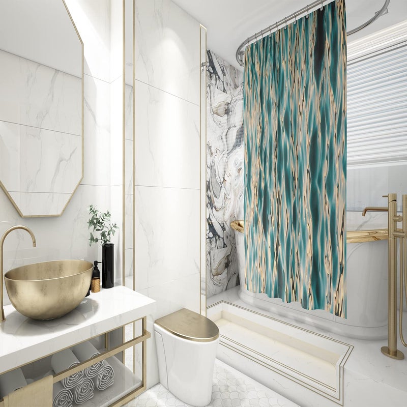 FING ستارة دش الحمام، ستارة حمام مع خطاف، ستارة دش مصممة للحمام، حوض الاستحمام، زينة ستائر حمام زخرفية حديثة (تصميم_5) - Image 3