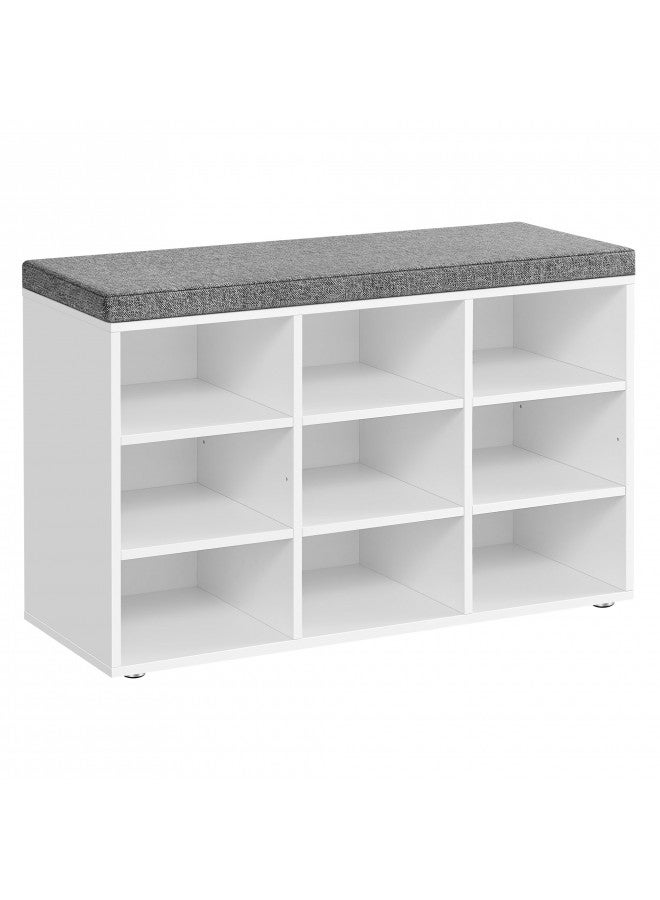 VASAGLE VASAGLE Shoe Bench with Cushion, Storage Bench with Padded Seat, Entryway Bench with 9 Compartments, Adjustable Shelves, for Bedroom, 11.9 x 30.9 x 18.9 Inches, White and Gray ULHS009W14  - Image 1