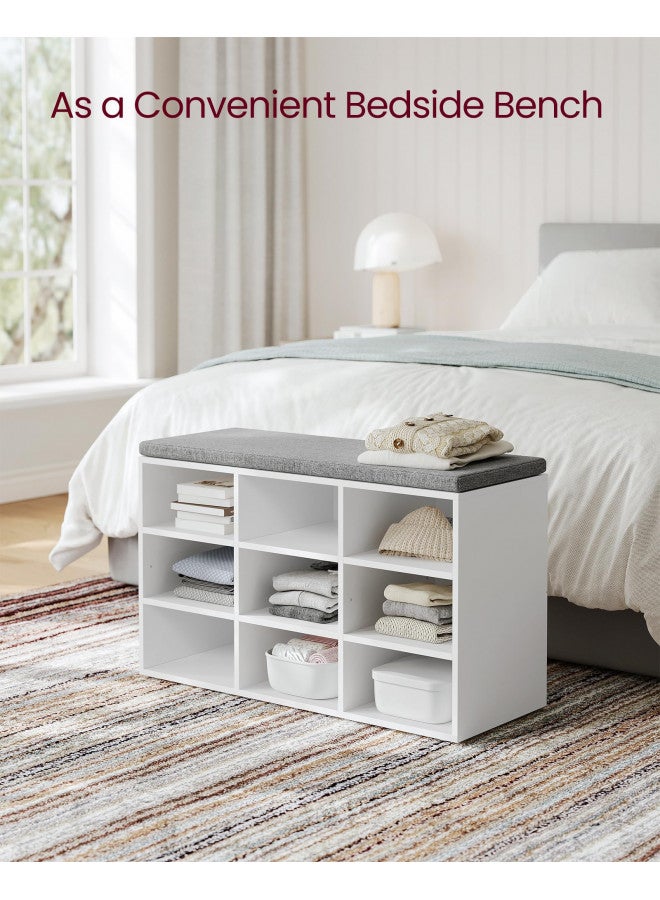 VASAGLE VASAGLE Shoe Bench with Cushion, Storage Bench with Padded Seat, Entryway Bench with 9 Compartments, Adjustable Shelves, for Bedroom, 11.9 x 30.9 x 18.9 Inches, White and Gray ULHS009W14  - Image 3