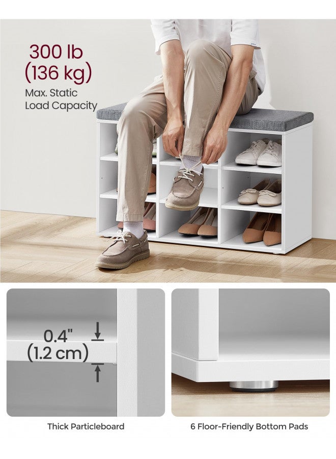 VASAGLE VASAGLE Shoe Bench with Cushion, Storage Bench with Padded Seat, Entryway Bench with 9 Compartments, Adjustable Shelves, for Bedroom, 11.9 x 30.9 x 18.9 Inches, White and Gray ULHS009W14  - Image 4