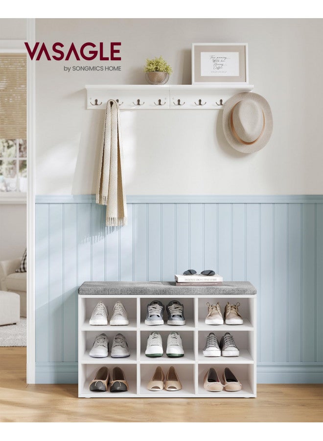 VASAGLE VASAGLE Shoe Bench with Cushion, Storage Bench with Padded Seat, Entryway Bench with 9 Compartments, Adjustable Shelves, for Bedroom, 11.9 x 30.9 x 18.9 Inches, White and Gray ULHS009W14  - Image 2
