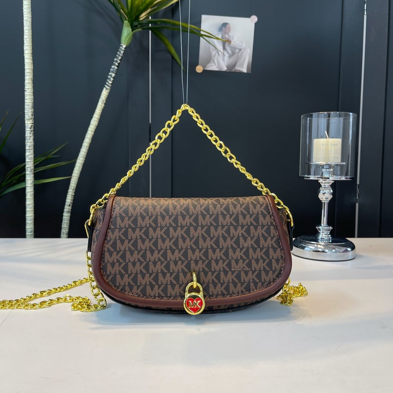 مايكل حقيبة مايكل كورس بسلسلة وقفل بنقشة مونوغرام باللون البني العتيق، حقيبة كتف وعبر الجسم نسائية - Image 1