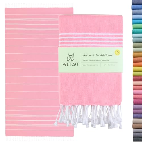 WETCAT Turkish Beach Towel Oversized (38"x71") 100% Turkish Cotton, Made in Turkey - Sand Free, Extra Large, Ultra Soft, Quick Drying, Compact & Lightweight for Travel - Light Pink - Image 1
