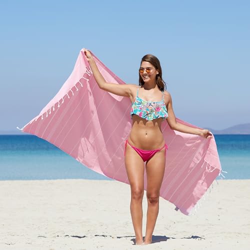 WETCAT Turkish Beach Towel Oversized (38"x71") 100% Turkish Cotton, Made in Turkey - Sand Free, Extra Large, Ultra Soft, Quick Drying, Compact & Lightweight for Travel - Light Pink - Image 2