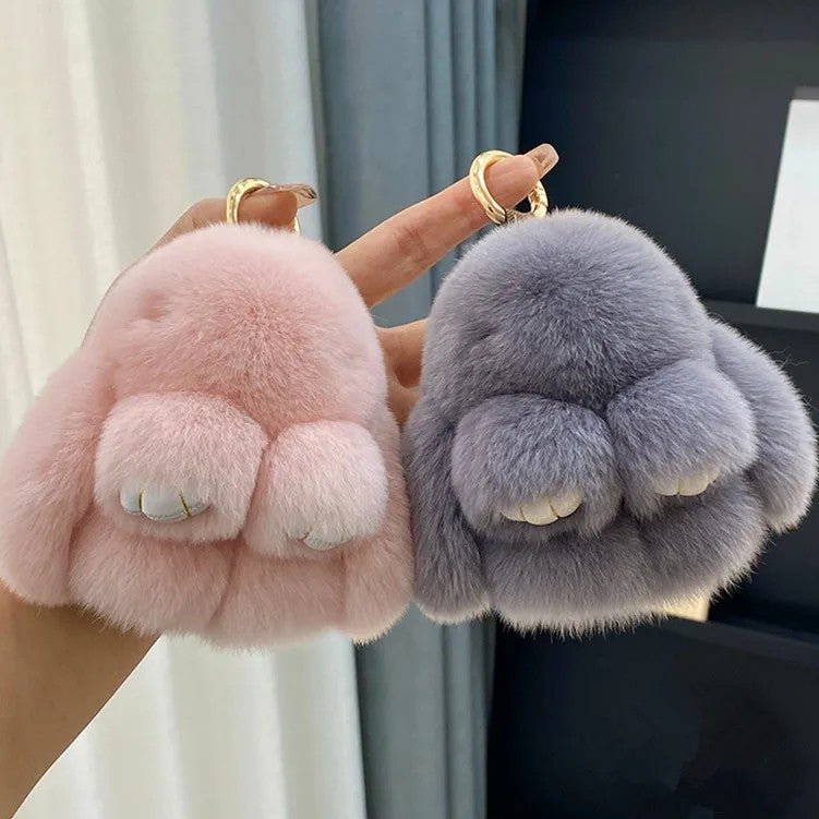 Y&D Real Rabbit Fur Long Ear Bunny Keychain Rabbit Doll Pendant Toys Keyring Handbag Charm Ornament Pompom Plush Jewelry Gifts - Image 2