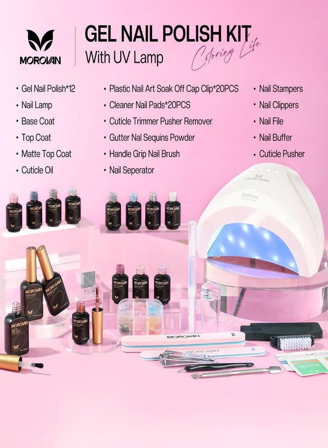 Morovan Gel Nail Polish Kit: 12 Colors Gel Nail Polish Set with U V/LED Light Nude Pink Blue Haze Gel Polish Nail Art Decorations Manicure Tools DIY Salon Home Gifts - Image 2
