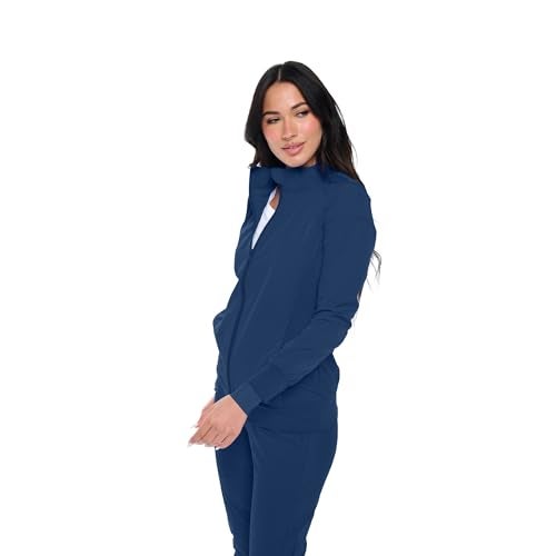 Monarch Uniforms Womens Scrub Jacket Zippered Warm-up Jacket Navy Blue - Image 4