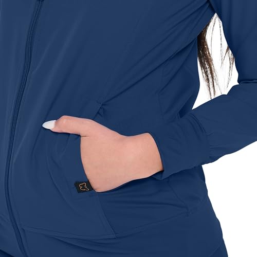 Monarch Uniforms Womens Scrub Jacket Zippered Warm-up Jacket Navy Blue - Image 3
