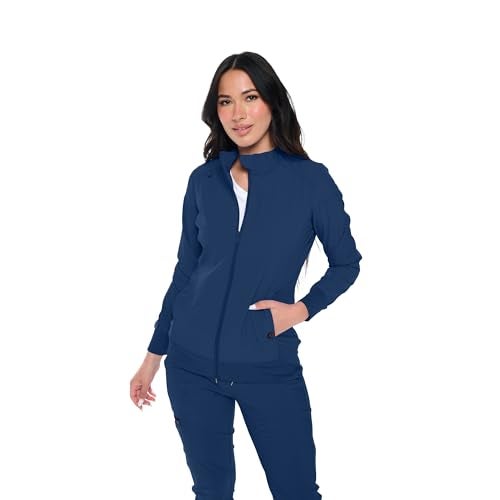 Monarch Uniforms Womens Scrub Jacket Zippered Warm-up Jacket Navy Blue - Image 1