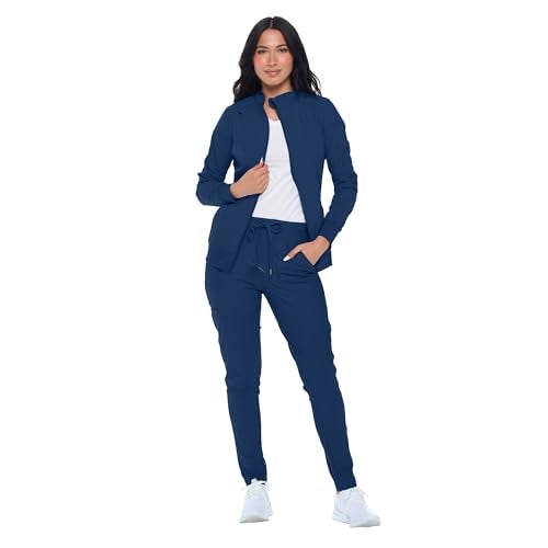 Monarch Uniforms Womens Scrub Jacket Zippered Warm-up Jacket Navy Blue - Image 2
