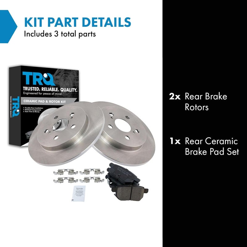 TRQ Rear Ceramic Brake Pad and Rotor Set Compatible with 14-19 Toyota Corolla 09-13 Matrix 10-13 Prius 12-13 Prius Plug-In 11-13 Lexus CT200h with 259mm Diameter Rear Rotors - Image 3