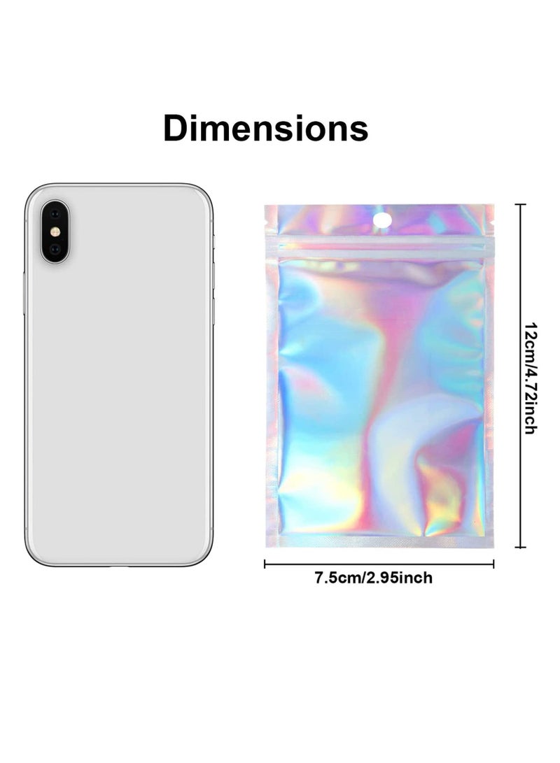 SOLARAE Resealable Smell Proof Bags Mylar Bags Aluminum Foil Pouch Bag Holographic Flat Foil Bags for Favor Food Storage Gift Package Supplies 200 Packs 7.5 x 12 cm - Image 4