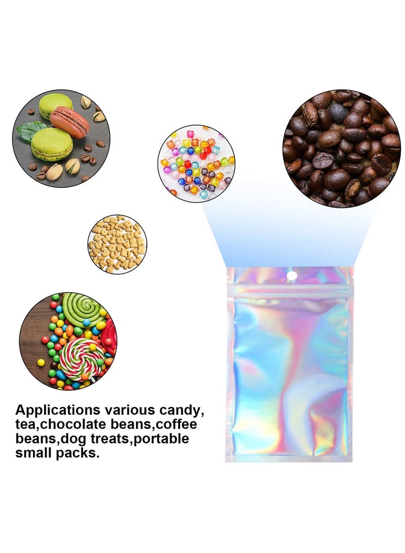 SOLARAE Resealable Smell Proof Bags Mylar Bags Aluminum Foil Pouch Bag Holographic Flat Foil Bags for Favor Food Storage Gift Package Supplies 200 Packs 7.5 x 12 cm - Image 2