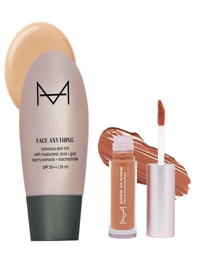 House Of Makeup Skin Tint with FREE Mini Liquid Lipstick | Tinted Moisturizer |Face Skin Tint Foundation with Hyaluronic Acid, Niacinamide | BB Cream | All Skin Type | Glowy, Dewy Makeup for Women | CC Cream For Oily Skin | SPF 25 | 35 ml (M10-Medium Tone) - Image 1