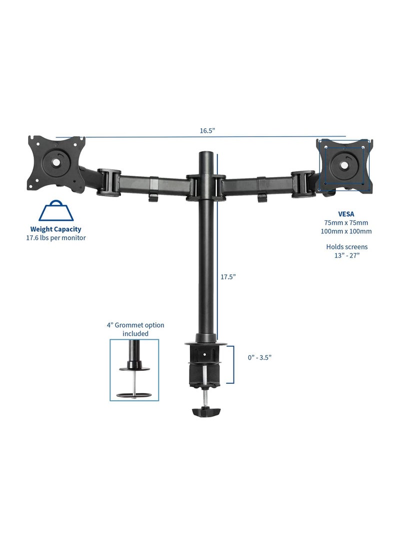 Dual Monitor Arms Fully Adjustable Desk Mount/Articulating Stand for 2 LCD LED Screens up to 27” - Image 2