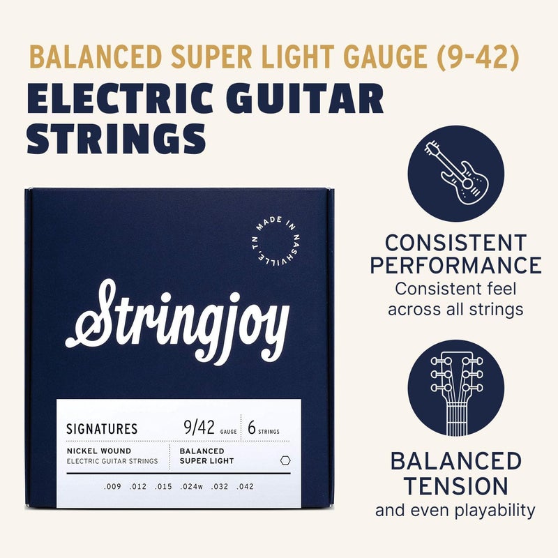 Stringjoy BAL9 Signatures Nickel Wound Guitar Strings, 9-42 Super Light Gauge, Electric Guitar Strings for Enhanced Tone, Guitar Strings Electric 6 String Set - Image 2