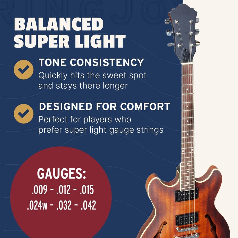 Stringjoy BAL9 Signatures Nickel Wound Guitar Strings, 9-42 Super Light Gauge, Electric Guitar Strings for Enhanced Tone, Guitar Strings Electric 6 String Set - Image 4